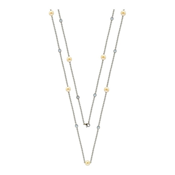 NWT Suzy Levian
Silver 3.90 ct. tw.Sapphire & 7-7.5mmPearl Station Necklace36” L - Picture 7 of 12